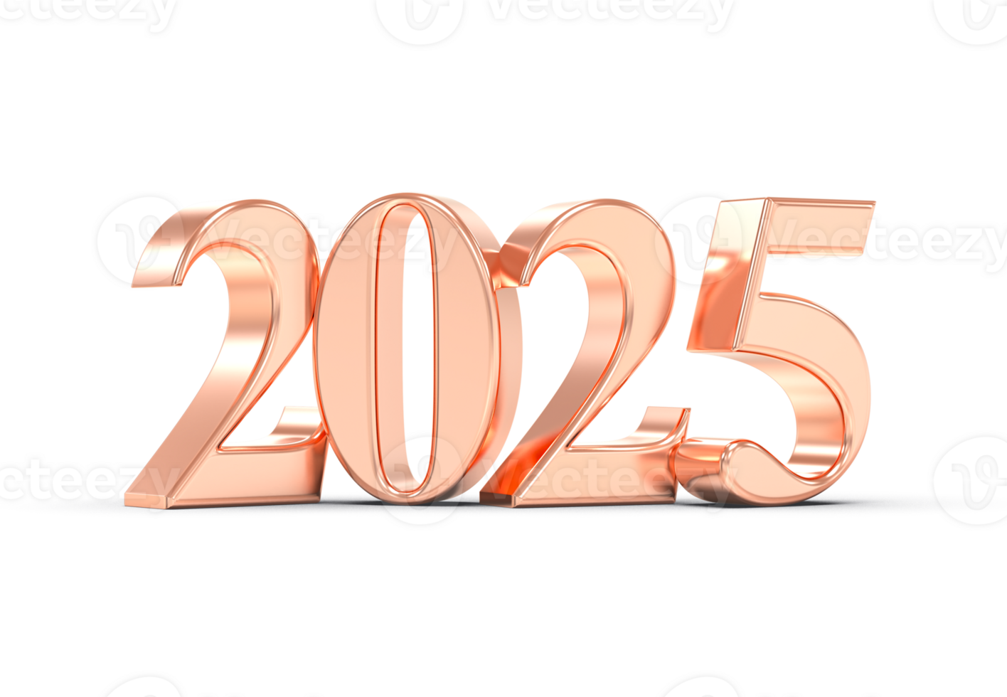 Happy New Year Number 2025 Copper With Shadow 3D Render png