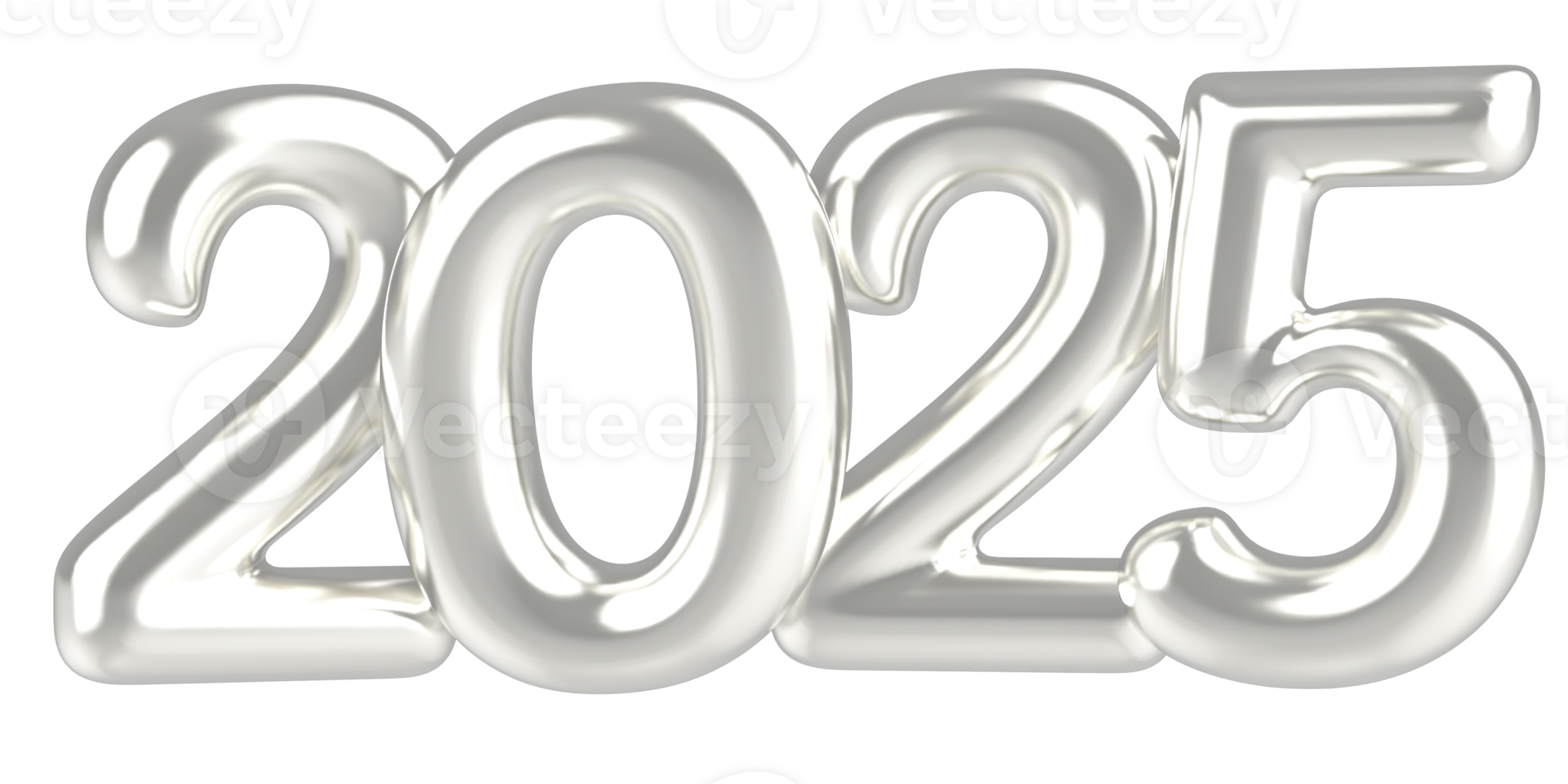 Happy New Year 2025 Number 3D Silver png