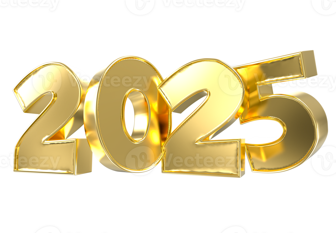 Happy New Year Number 2025 Gold 3D Rendering png