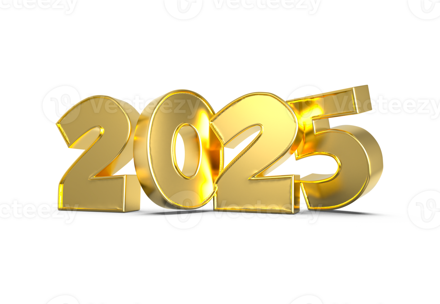Happy New Year Number 2025 Gold With Shadow 3D Rendering png