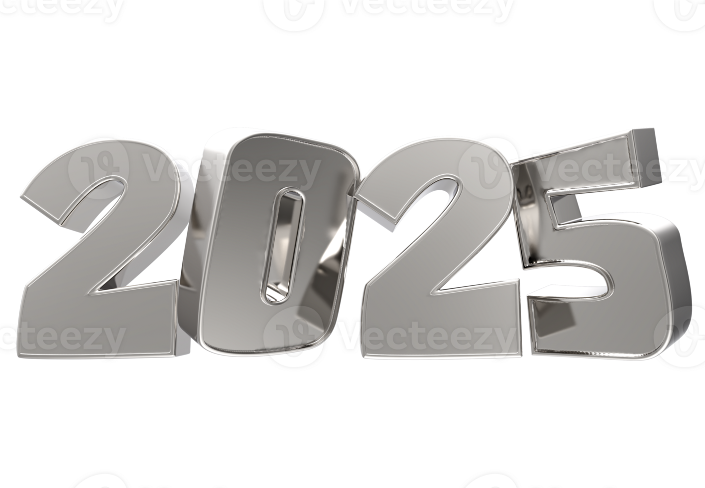 Number 2025 Silver 3D Rendering png