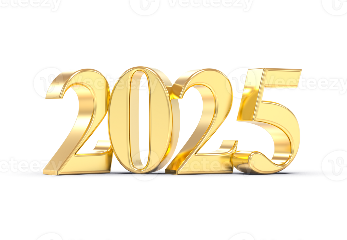 Happy New Year Number 2025 Golden With Shadow 3D Render png