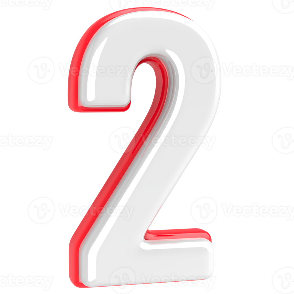Red With White Number 2 3D Render png