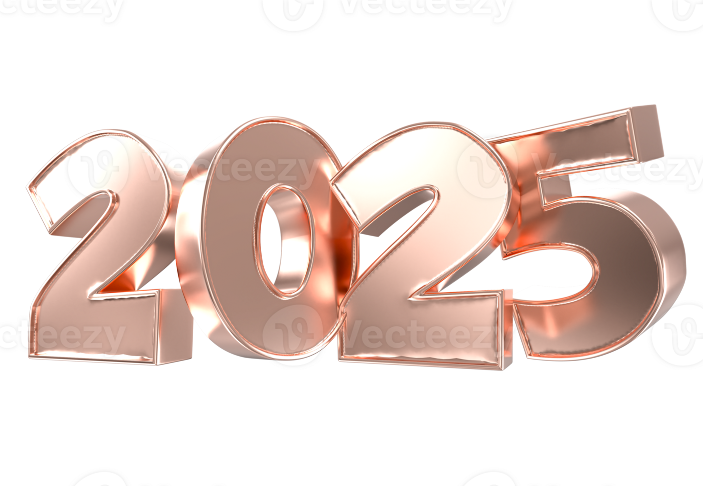 Happy New Year Number 2025 Copper Rough 3D Rendering png
