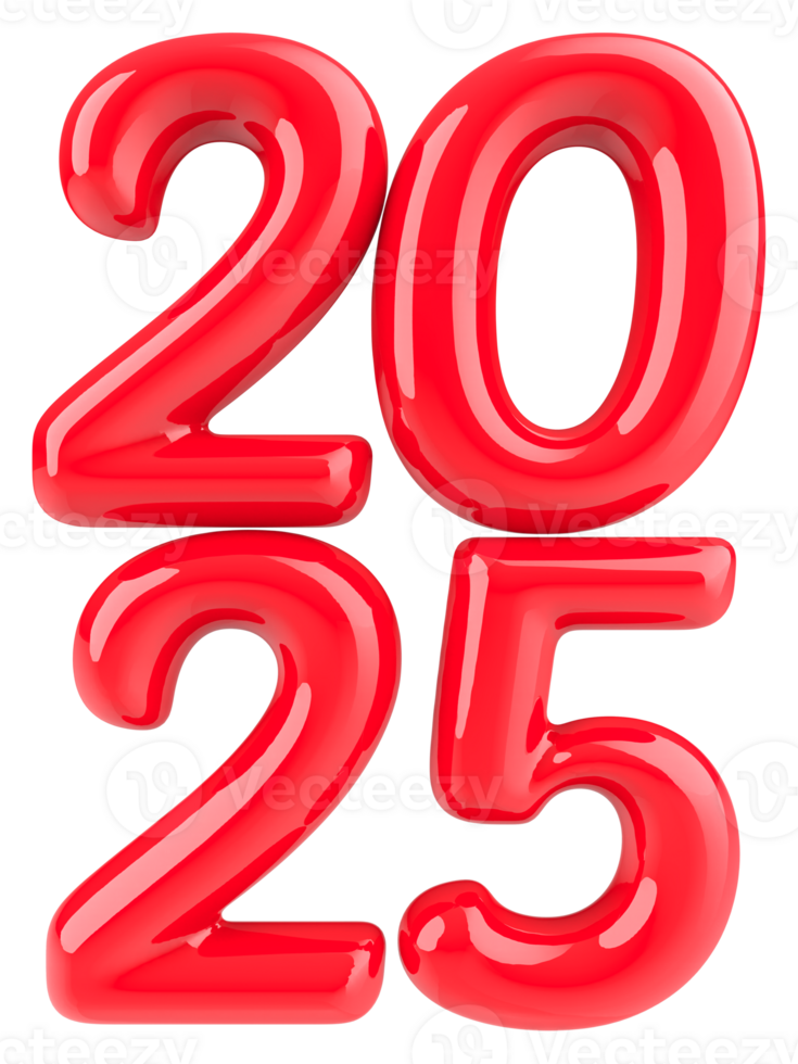 Happy New Year 2025 Number Red 3D Render png