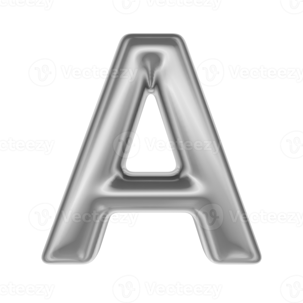 Font A Silver 3D Render png
