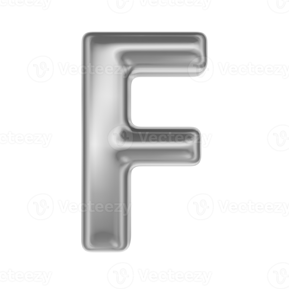 Font F Silver 3D Render png