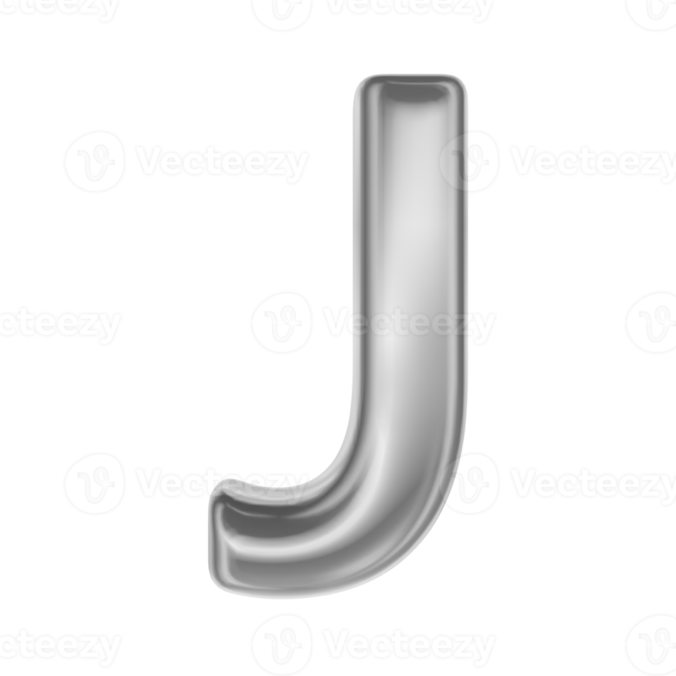 Font J Silver 3D Render png