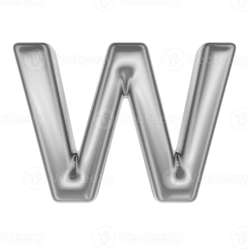 Font W Silver 3D Render png