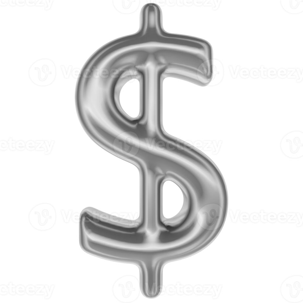 Number Silver 3D Render Dollar png