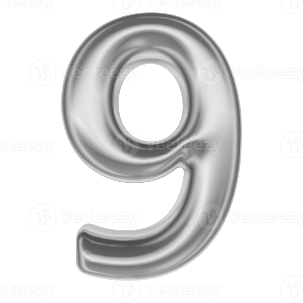 Number Silver 3D Render 9 png