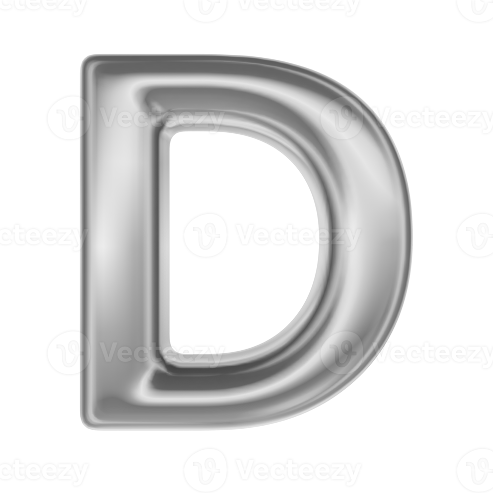 Font D Silver 3D Render png