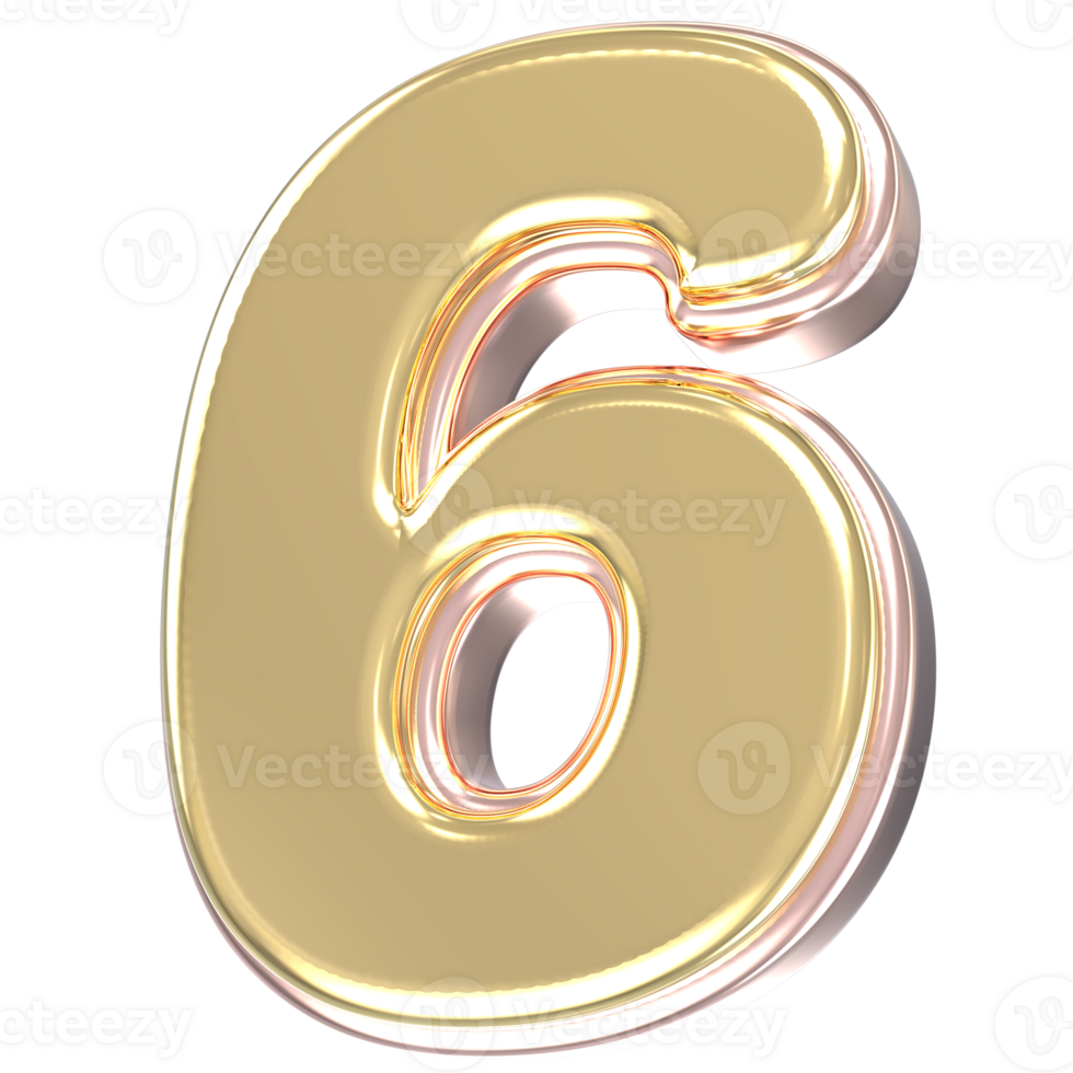 6 Number Gold With Copper 3D Render png