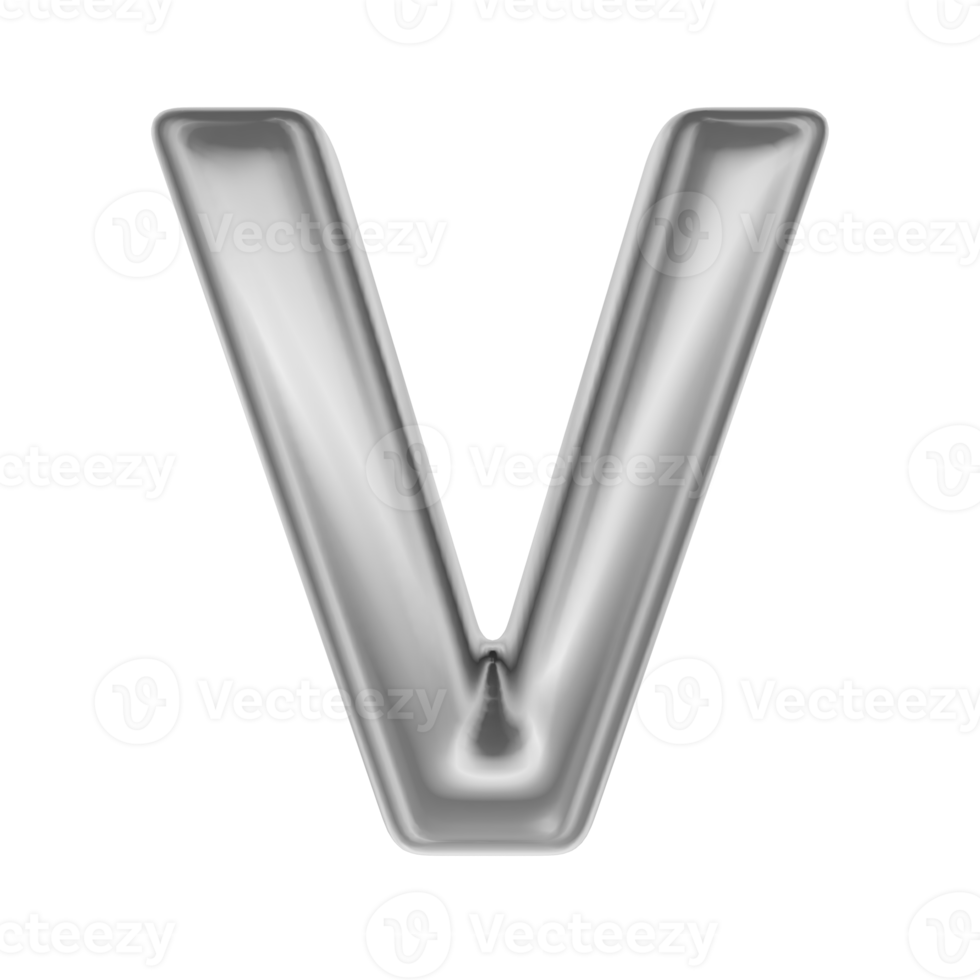 Font V Silver 3D Render png