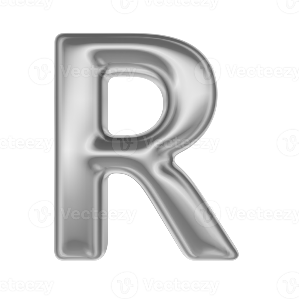 Font R Silver 3D Render png