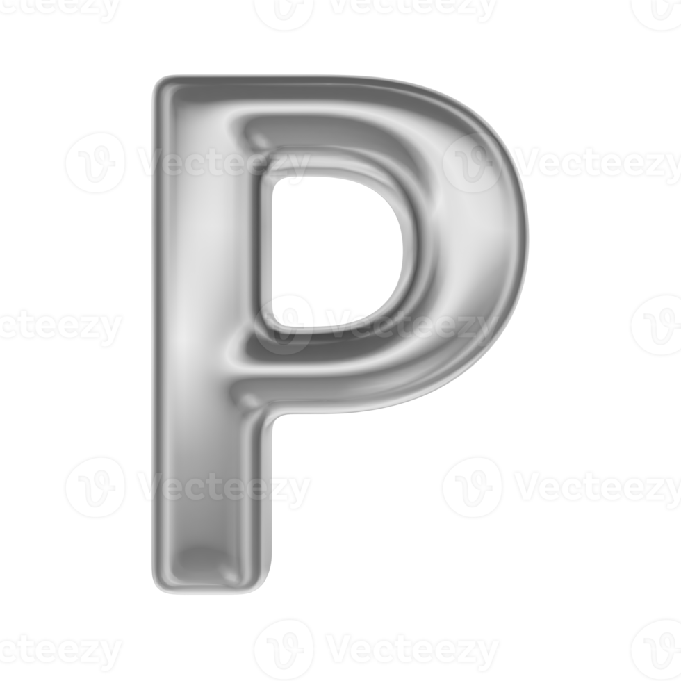 Font P Silver 3D Render png