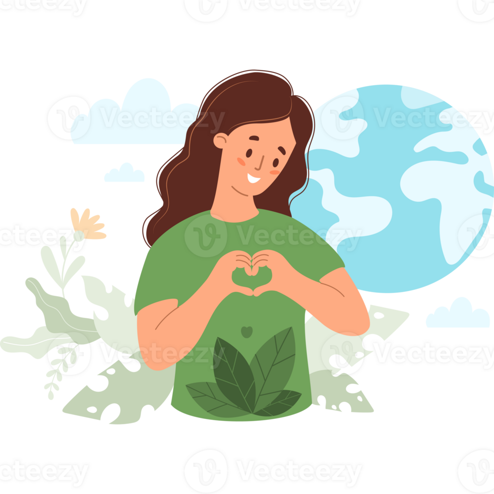 Woman Promoting Eco-Friendly Choices. Girl and Earth png