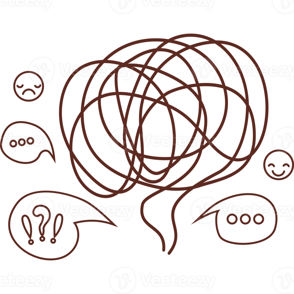 Confused thoughts and tangled tangle with question mark png