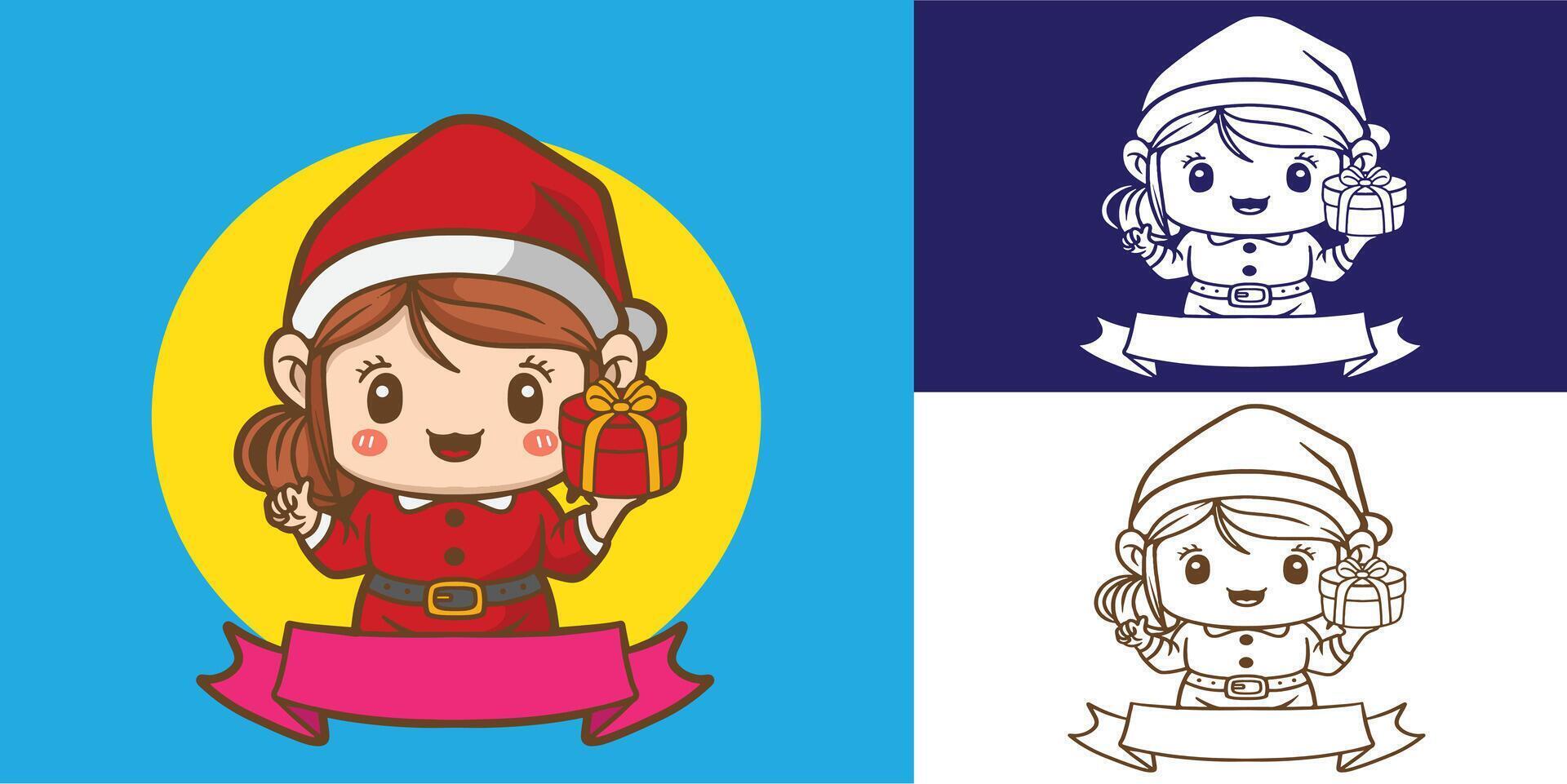 santa girl costume good for, sticker, mascot logo, element design, etc vector