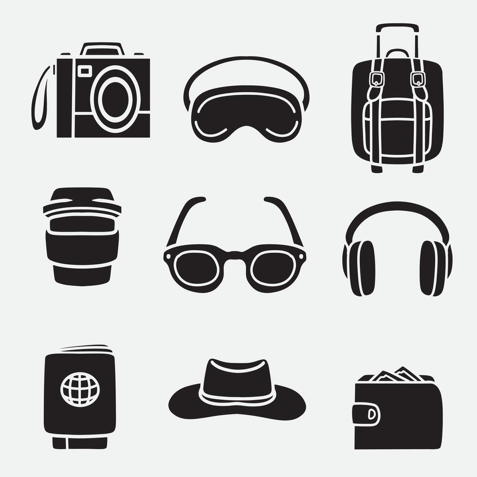 set of travel icons good for symbols, logo, silhouette design, element design, etc vector