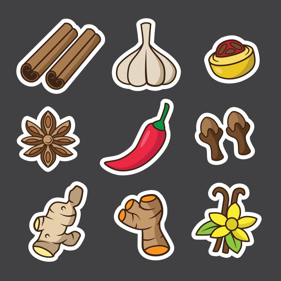 set of spices good for sticker, pattern t shirt, pins design, ingredient , food vector