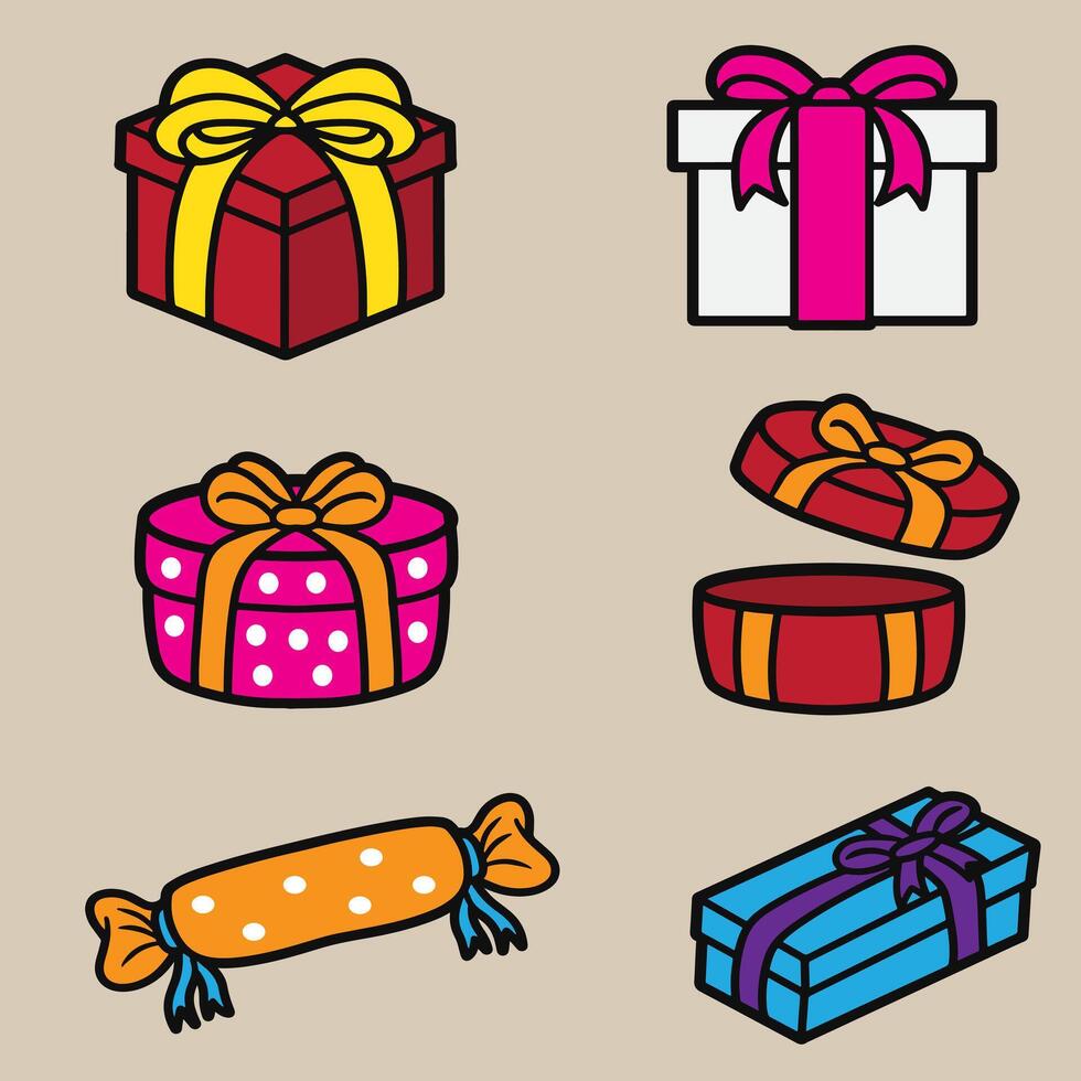 set of gift box good for sticker, element design, icons, badge, etc vector