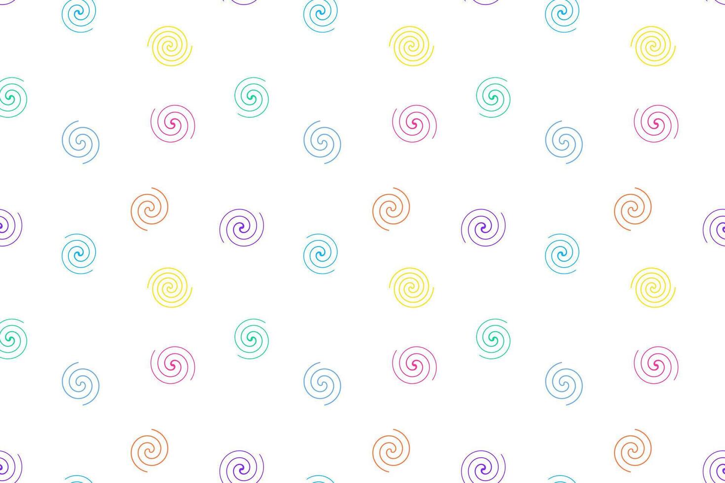 Seamless pattern featuring multicolored spirals on a white background, perfect for decorative projects. vector