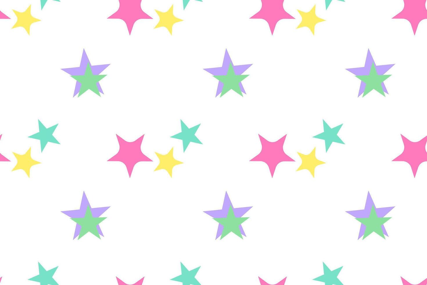 Seamless pattern of pastel-colored stars in pink, yellow, green, and lavender on a white background. vector