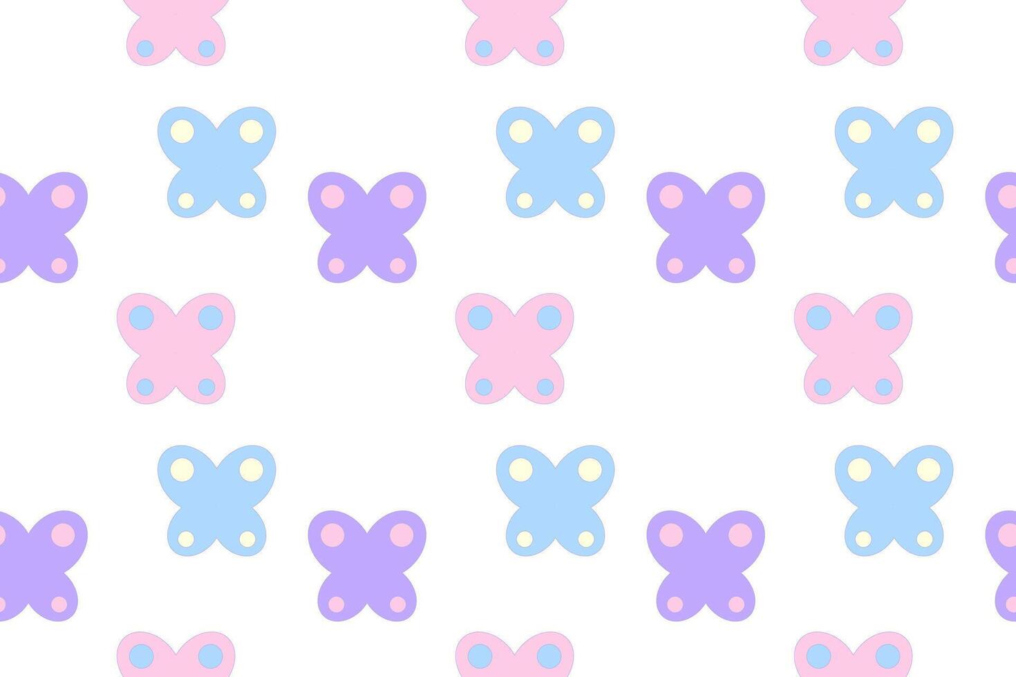 Seamless pattern with colorful pastel butterflies in pink, blue, and purple on a white background. vector