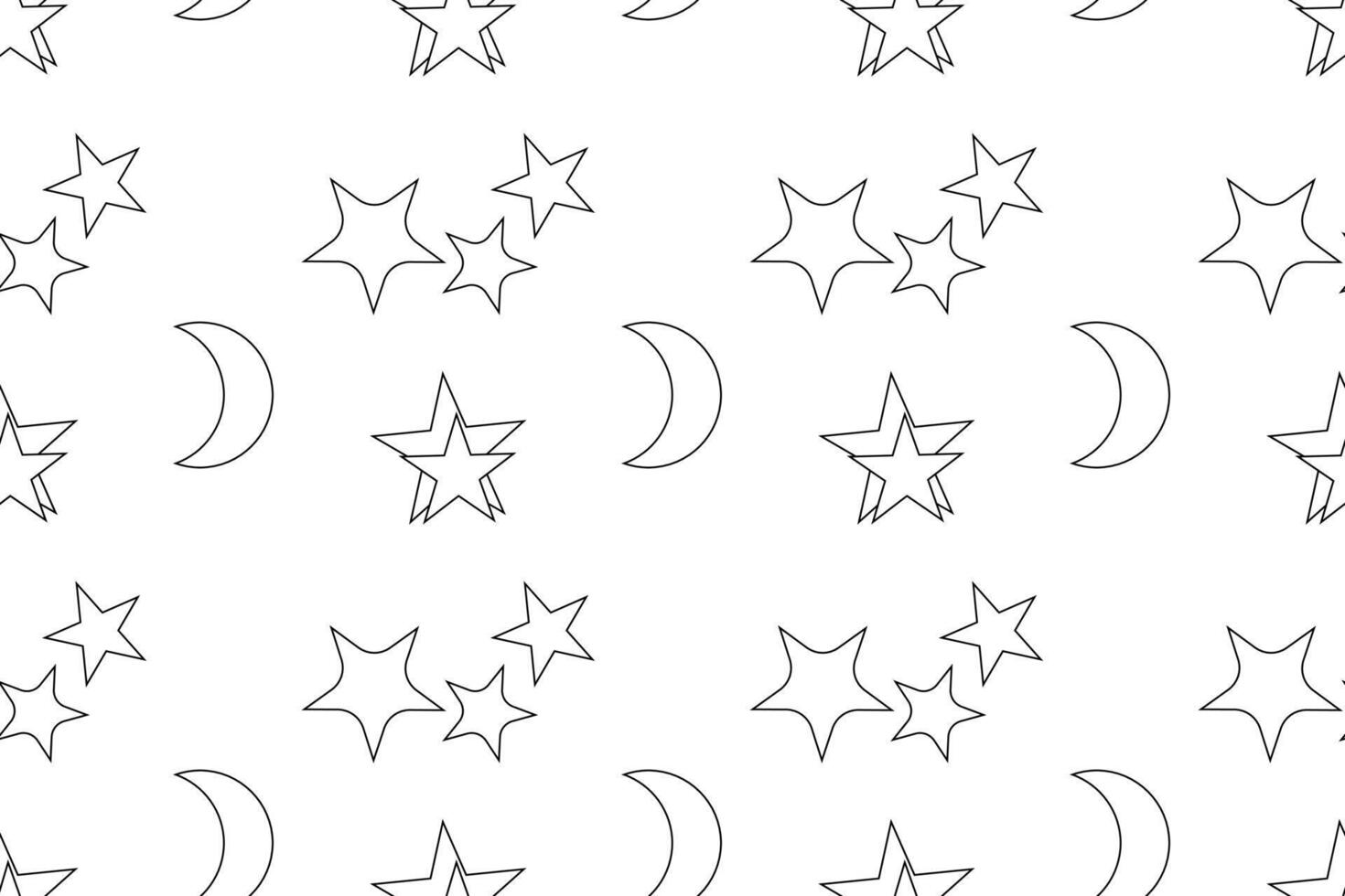 Seamless black and white pattern with crescent moons and stars, ideal for childrens coloring projects. vector