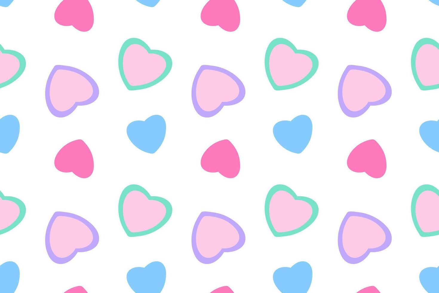 Colorful seamless pattern featuring pastel pink, blue, and green hearts with a playful, minimalist design on a white background. Ideal for Valentines Day, romantic themes, or creative projects. vector