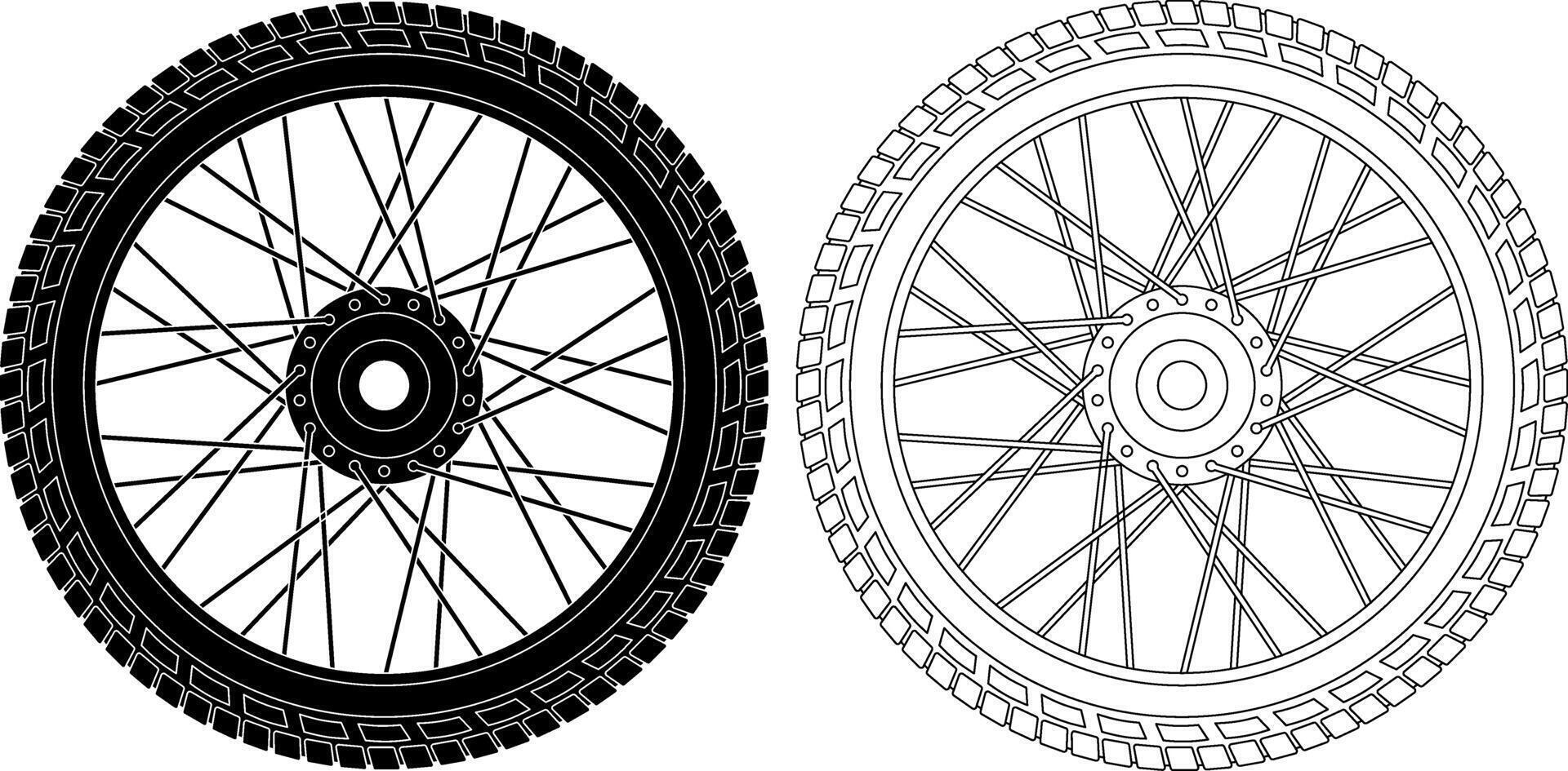 outline silhouette Motorcycle wheel icon set vector