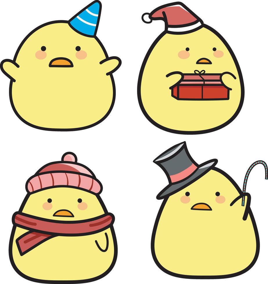 four set christmas chicks template logo vector