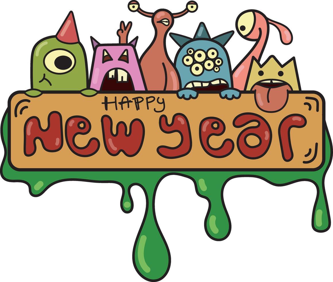 Doodle character celebrating of happy newyear vector