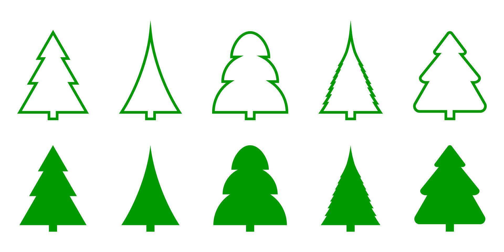 Christmas tree green icon set. Christmas tree line logos. Xmas symbol. illustration isolated on white background. vector