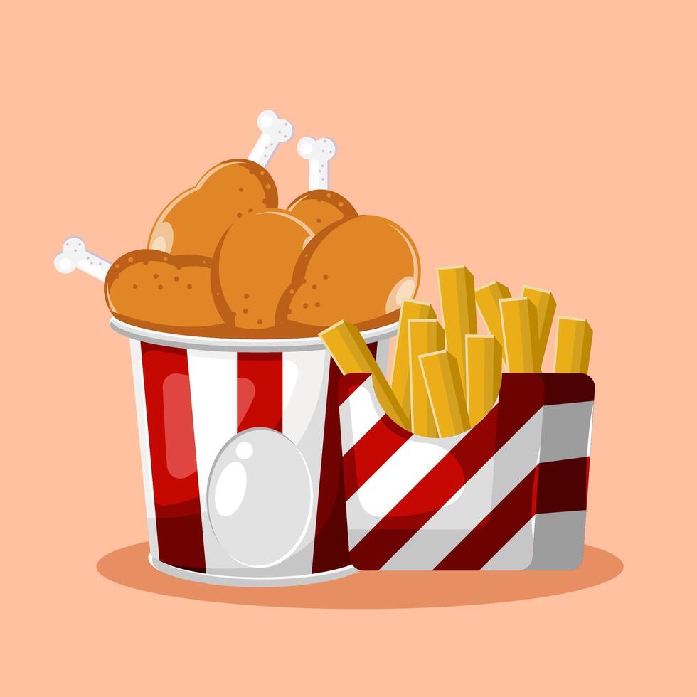Flat illustration Delicious Fried Chicken and Fries , Perfect for Food Design Projects vector