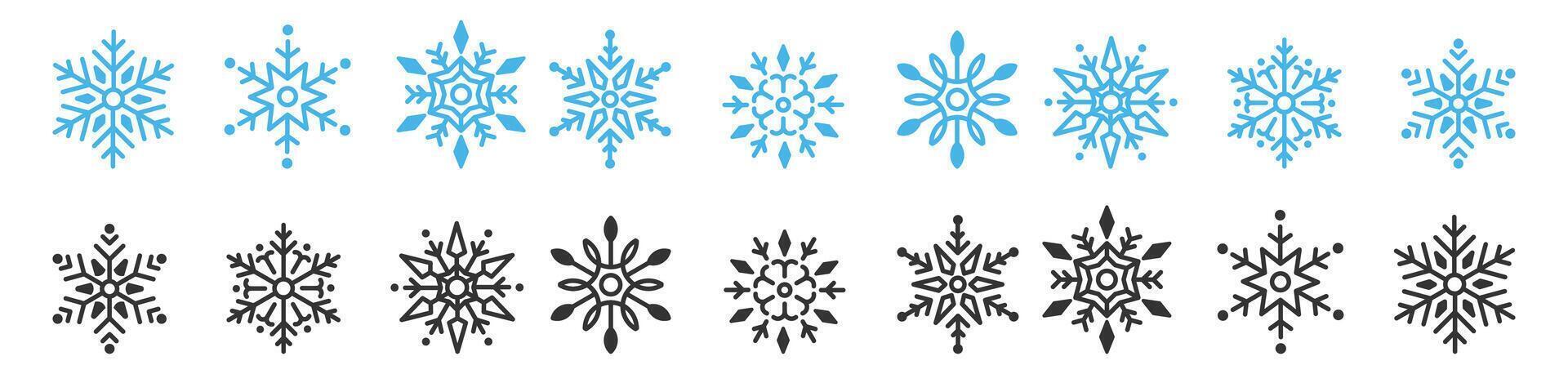 snowflakes collection isolated on white background. Flat snow icons, element for Christmas. New year ornament vector