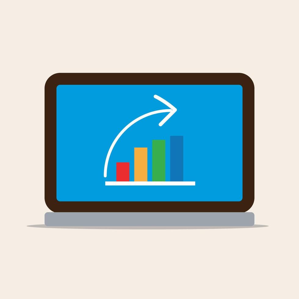 The laptop icon with an upward arrow shows an increase in business income vector