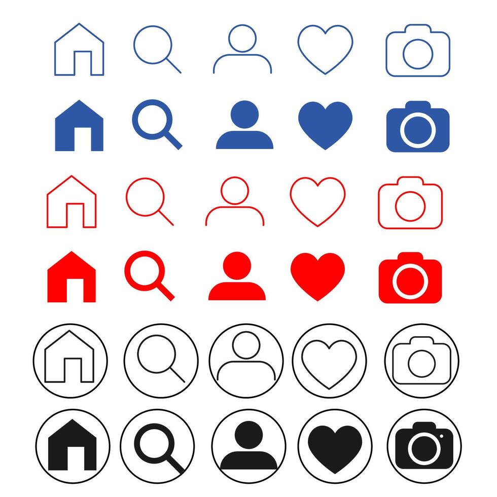 social icons set on blue red and black color on white background vector