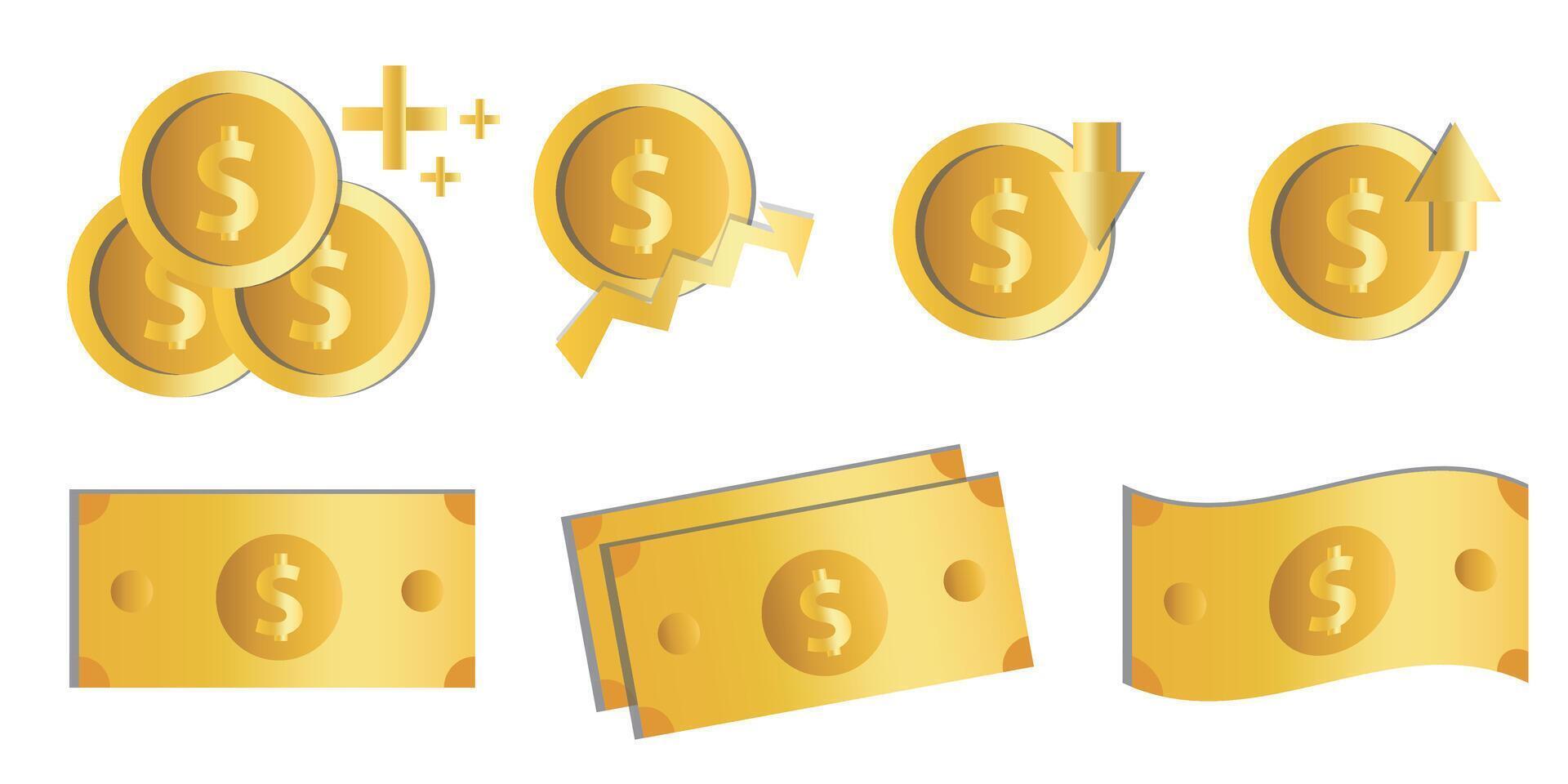 set money icon with various styles on white background. vector