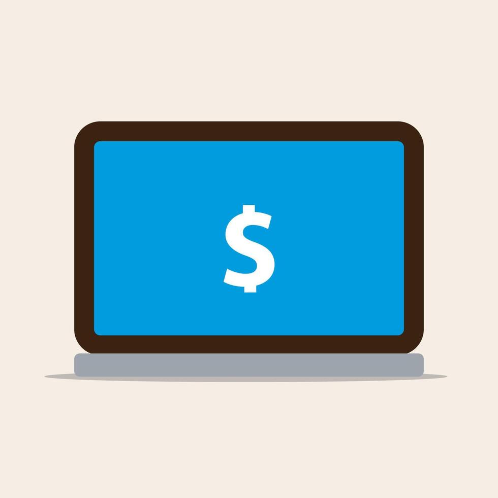laptop with dollar sign on screen, flat design vector