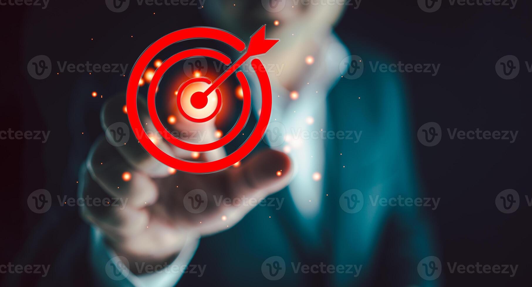 Businessman with a target in front of his. Business strategy action plan. photo