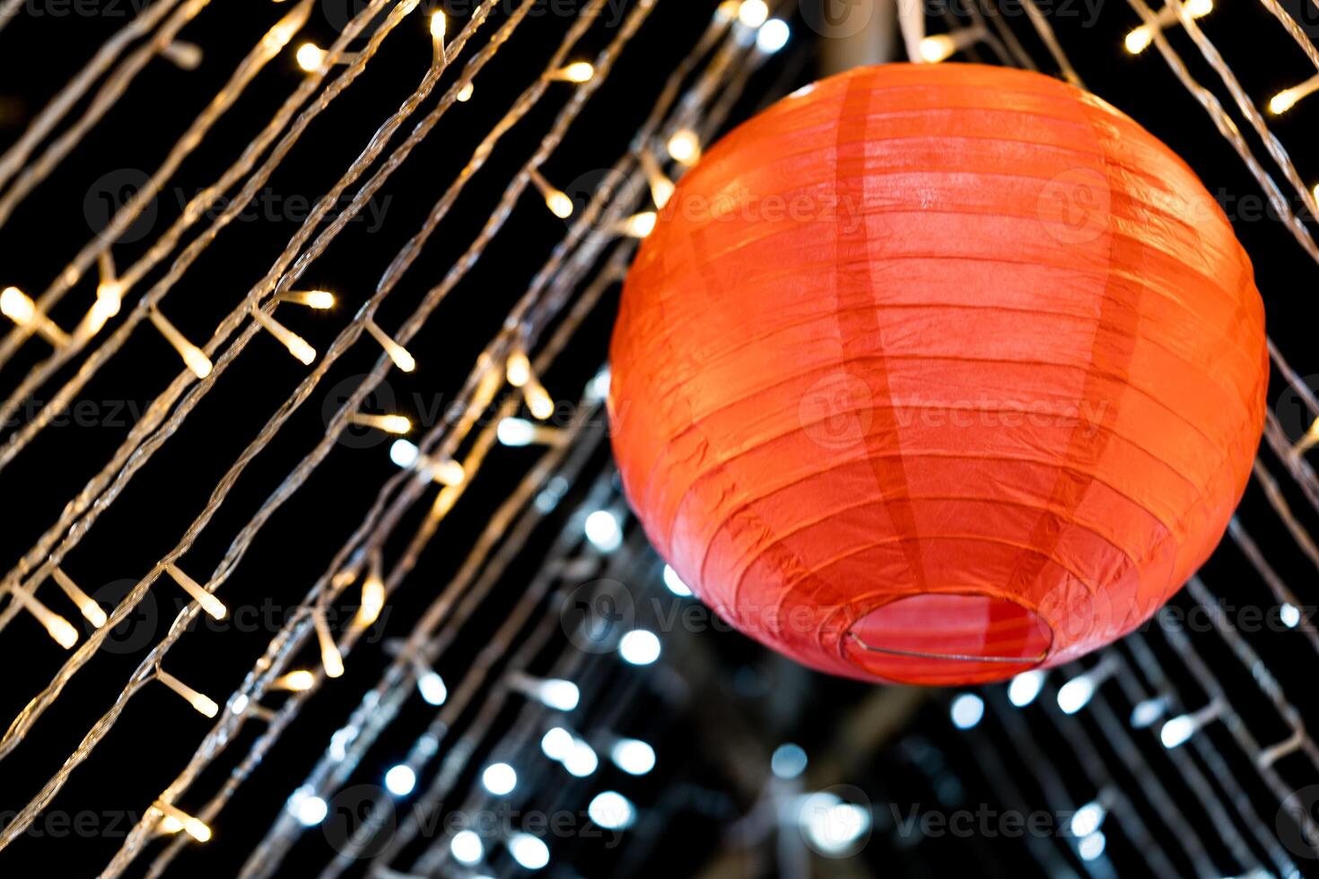 Hanging red paper lantern photo