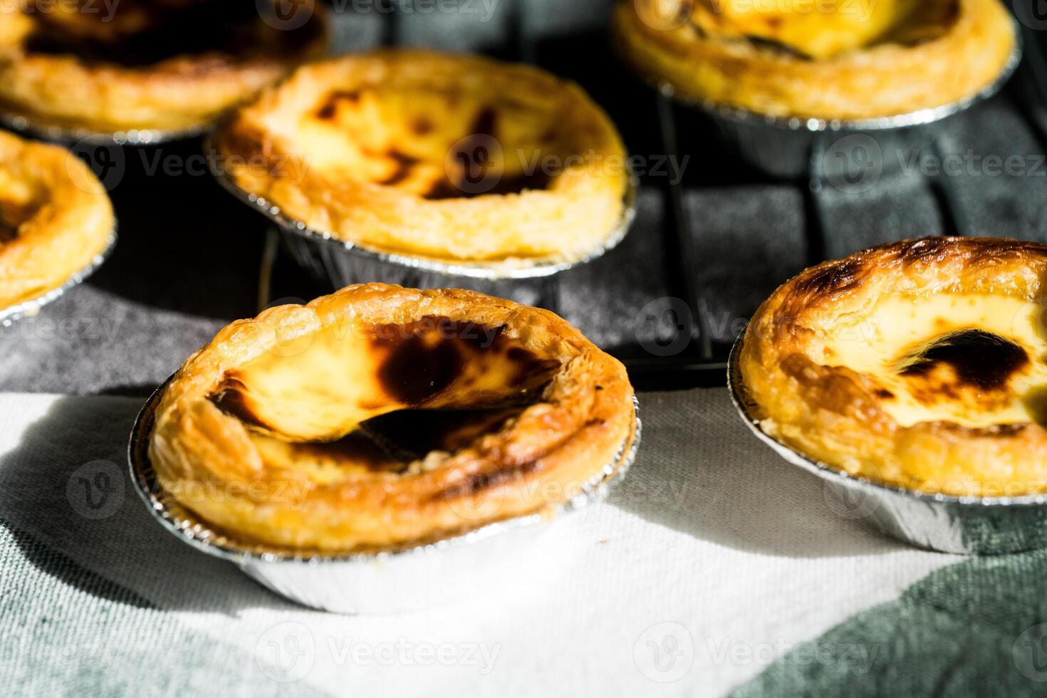 Baked egg custard tarts fresh from the oven photo