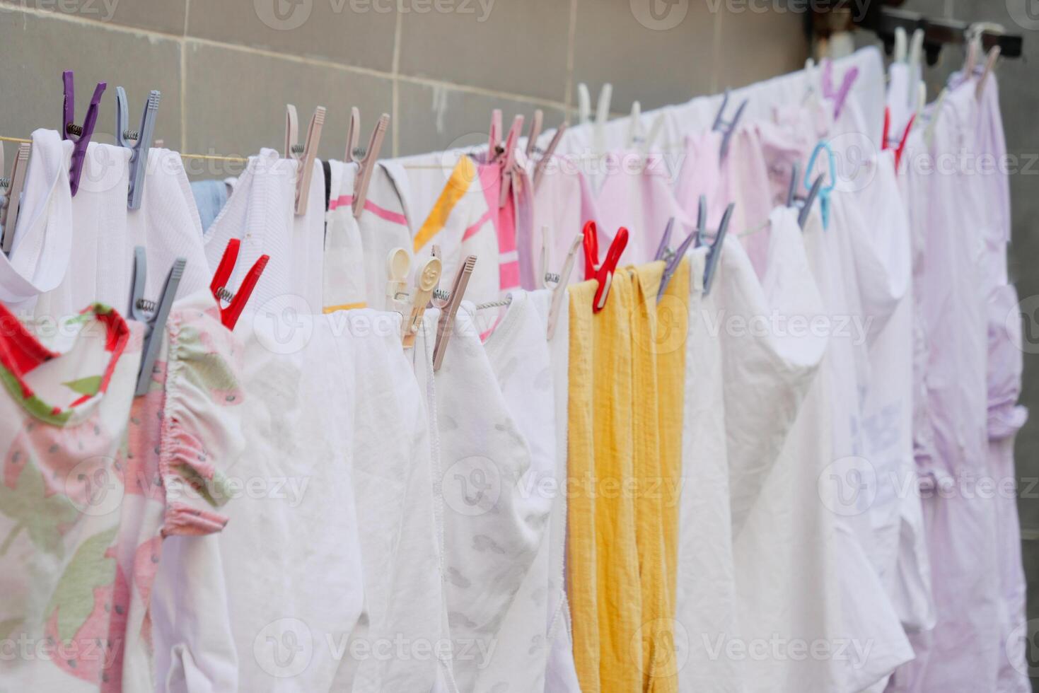 Colorful Laundry Hanging on a Clothesline photo