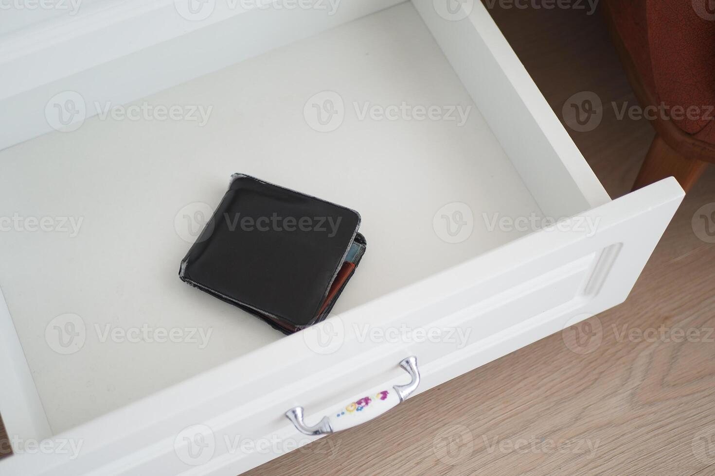 The Concept of a Wallet Situated in an Empty Drawer Embracing Minimalist Living photo
