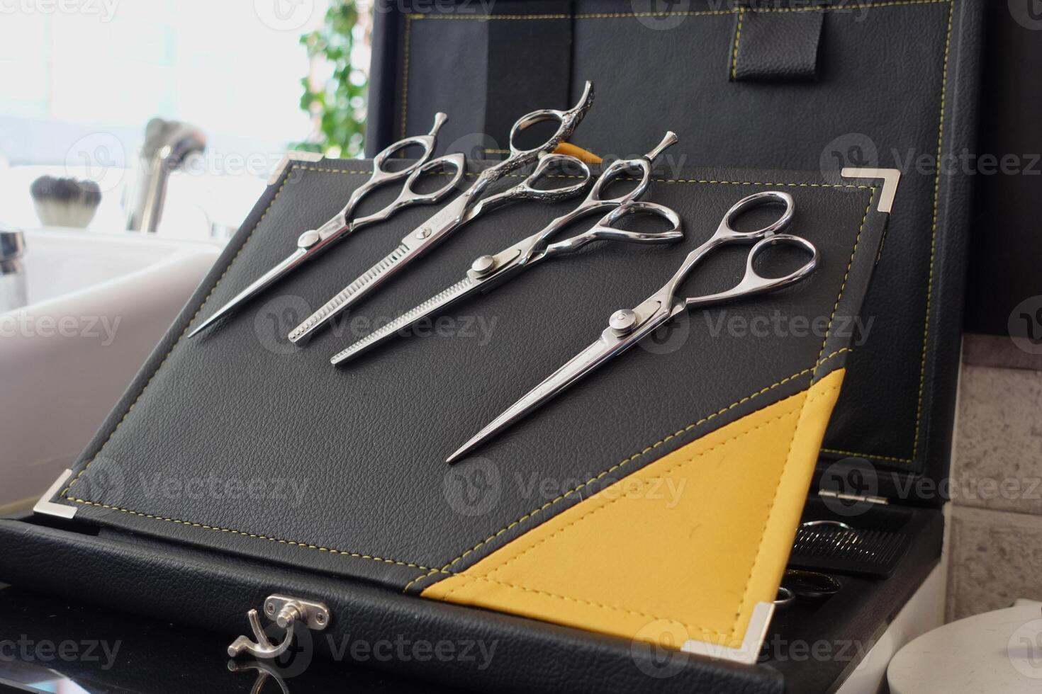 The Professional Hairdresser Scissors Set is beautifully arranged on display for viewing photo