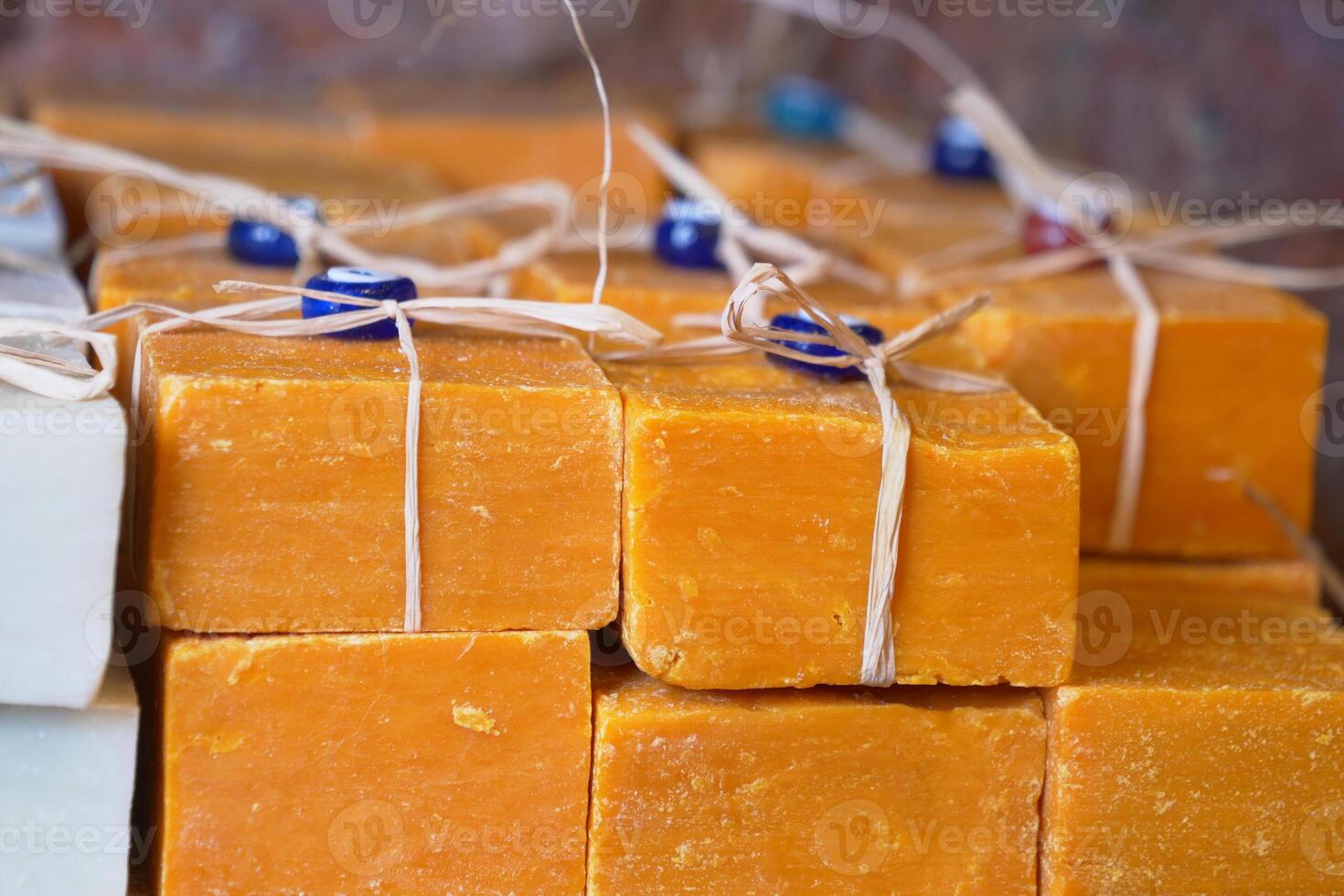 Artisan Handmade Orange Soap Bars beautifully crafted with lovely decorative ties for elegance photo