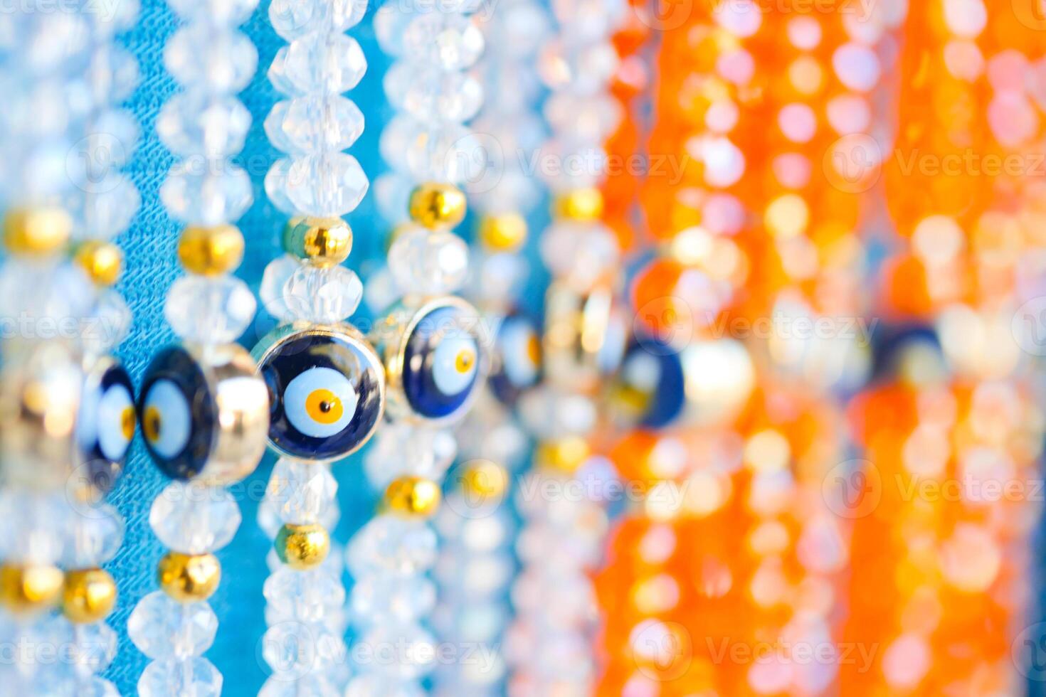 Colorful Beaded Handcrafted Wall Decor with Lucky Eye Charms photo