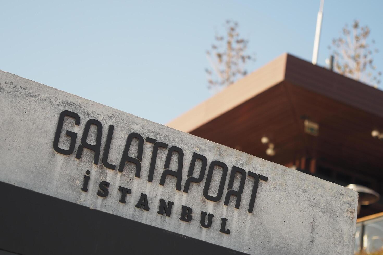 Turkey istanbul 19 june 2023. Galataport text and huge cruise ship photo